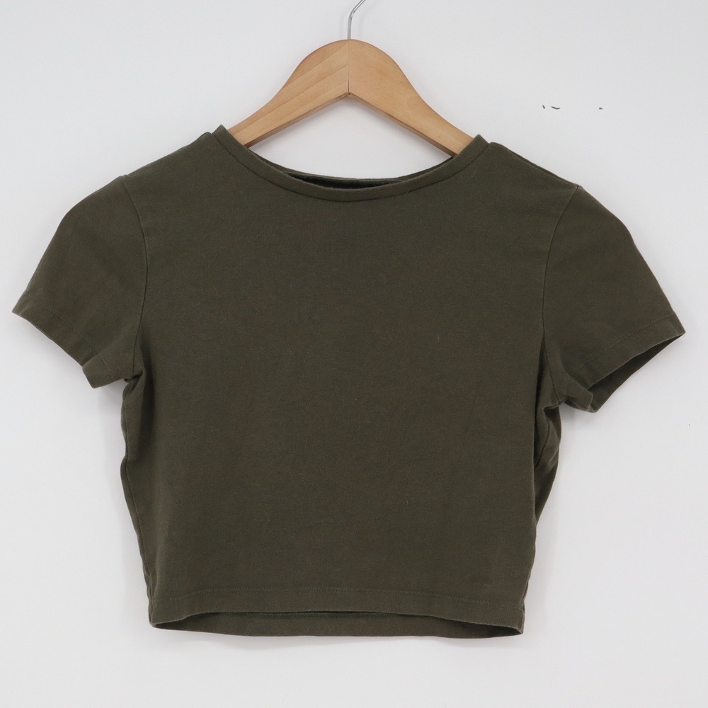 Wild Fable T-Shirt Womens S Olive Green Short Sleeve Cropped Stretch Excellent
